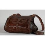 Bőr női táska Turáni ornamentikával, szőrbetéttel díszítve - barna 1